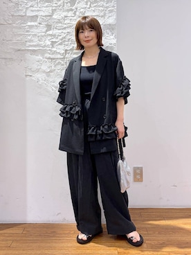 「LEPSIM（レプシィム）のメタルスライドサンダル　638914（サンダル、ブラック系）」を使った、mayaさん（レディース・158cm）の春コーディネート