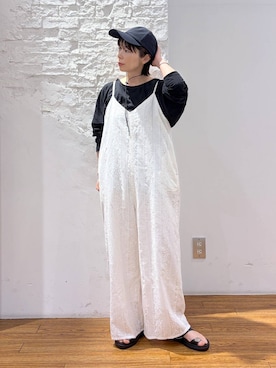 「LEPSIM（レプシィム）のメタルスライドサンダル　638914（サンダル、ブラック系）」を使った、mayaさん（レディース・158cm）の春コーディネート