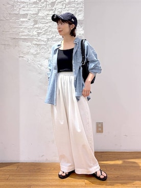 「LEPSIM（レプシィム）の【NEW ERA】ダメージ加工キャップ　617004（キャップ、ブルー系）」を使った、mayaさん（レディース・158cm）の春コーディネート