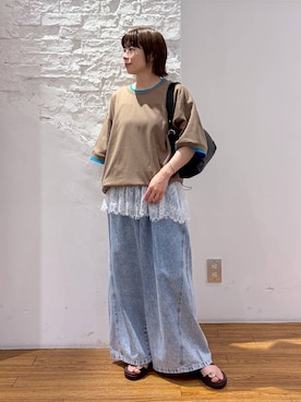 「LEPSIM（レプシィム）のイージーデニムパンツ　630150（デニムパンツ、ブルー系）」を使った、mayaさん（レディース・158cm）の春コーディネート