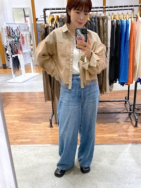 「LEPSIM（レプシィム）のアウトリンキングシアープルオーバー　582453（Tシャツ/カットソー）」を使った、mayaさん（レディース・156cm）の秋コーディネート