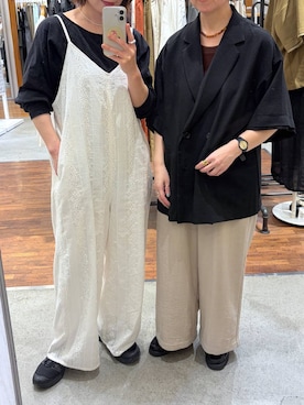 「LEPSIM（レプシィム）の《リネンライクドライシリーズ》ギャザーワイドパンツ　638911（その他パンツ、ベージュ系）」を使った、mayaさん（レディース・158cm）の春コーディネート