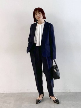 「アイテム（ノーカラージャケット）」を使った、mayaさん（レディース・156cm・40代）の秋コーディネート