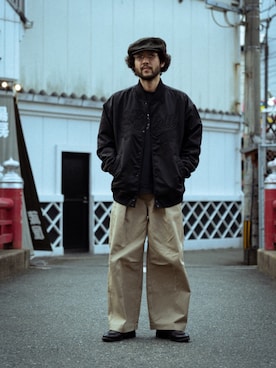 「schott（ショット）のアイテム（スタジャン）」を使った、sugaさん（メンズ・177cm）の冬コーディネート