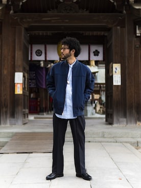 「ストライプ」｜「アイテム（ブルゾン）」を使った、sugaさん（メンズ・177cm）の秋コーディネート