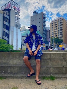 「schott（ショット）のアイテム（帽子）」を使った、sugaさん（メンズ・177cm）の夏コーディネート