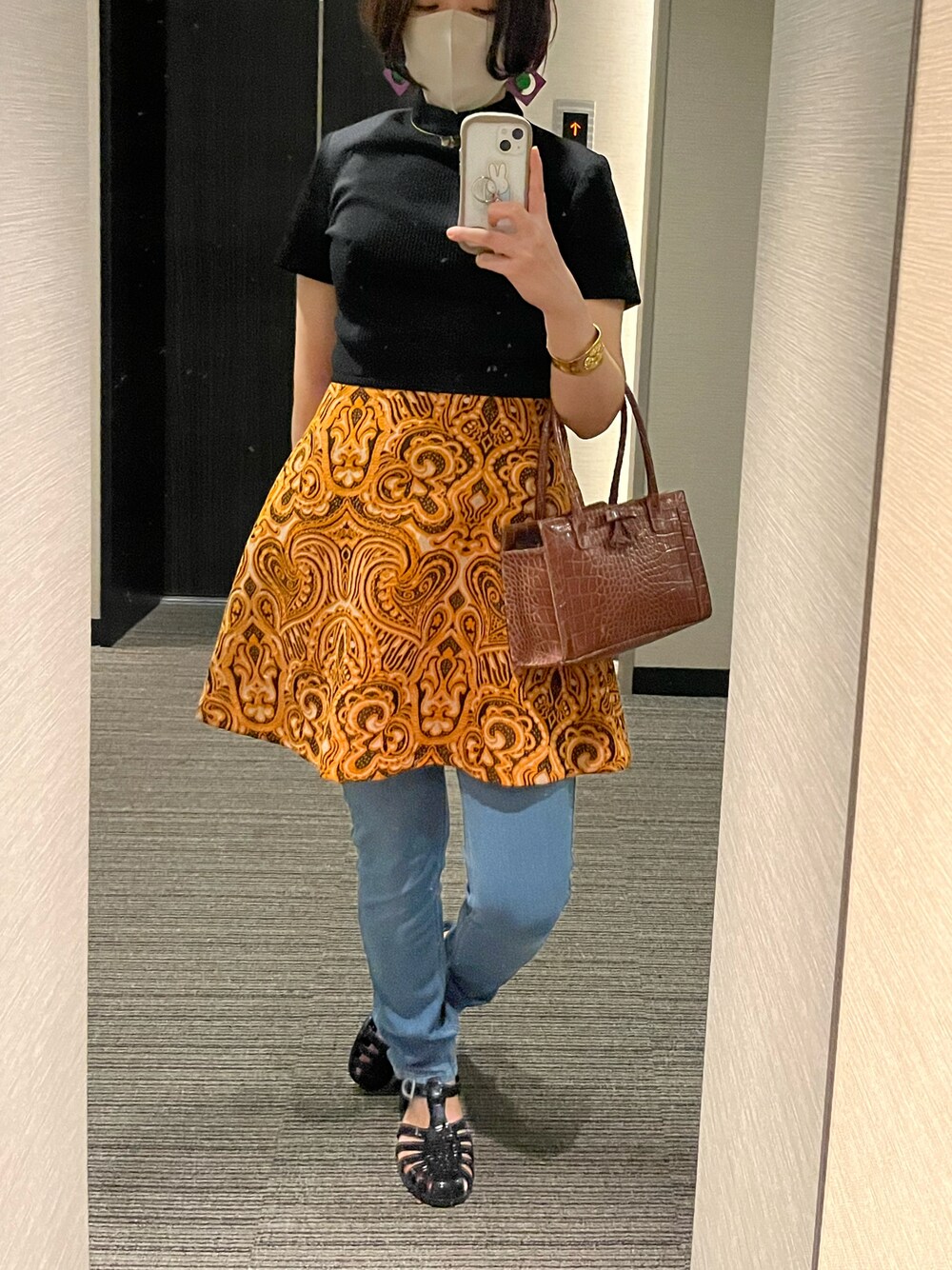 「70'sコーデ、70's、古着、vintage」｜「古着のアイテム（ワンピース、オレンジ系）」を使った、nkさん（レディース・157cm）の秋コーディネートの1枚目の写真