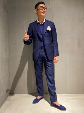「Manolo Blahnik（マノロ・ブラニク）のアイテム（スリッポン）」を使った、Hirokiさん（メンズ・177cm）の冬コーディネート