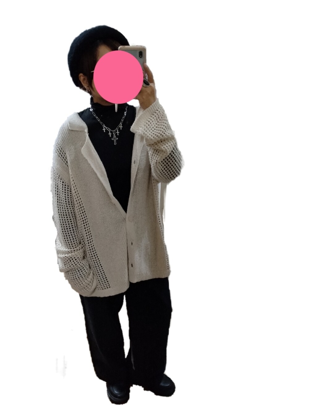 「黒白コーデ、黒ベレー、黒ベレー帽、厚底ローファー」｜「GUのアイテム（その他トップス、ブラック系）」を使った、T.A さん（レディース・149cm）の冬コーディネートの1枚目の写真