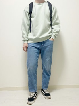 「ZOZO（ゾゾ）のストレートデニムパンツ［MEN］（デニムパンツ）」を使った、kasago/Instagramも見てねさん（メンズ・165cm）の秋コーディネート