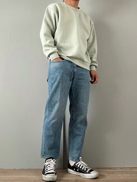 「ZOZO（ゾゾ）のストレートデニムパンツ［MEN］（デニムパンツ）」を使った、kasago/Instagramも見てねさん（メンズ・165cm）の春コーディネート