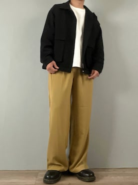 「マスタード」｜「アイテム（ブルゾン）」を使った、kasago/Instagramも見てねさん（メンズ・165cm）の春コーディネート