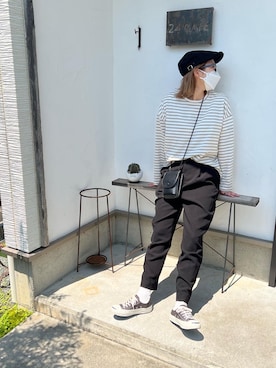 「14+（イチヨンプラス）のアイテム（ハンチング/ベレー帽）」を使った、ヂュンチさん（レディース・161cm）の春コーディネート