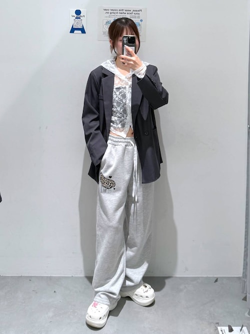 グレー スウェットパンツ レオパードプリント CAMBIO(カンビオ)】Leopard Wide Straight Sweat Pants スウェット