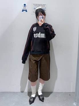 「3.3 Field Trip （3.3フィールドトリップ）の3.3 Field Trip／ラップデザインハーフパンツ（その他パンツ、グリーン系）」を使った、okuyuさん（レディース・154cm）の秋コーディネート