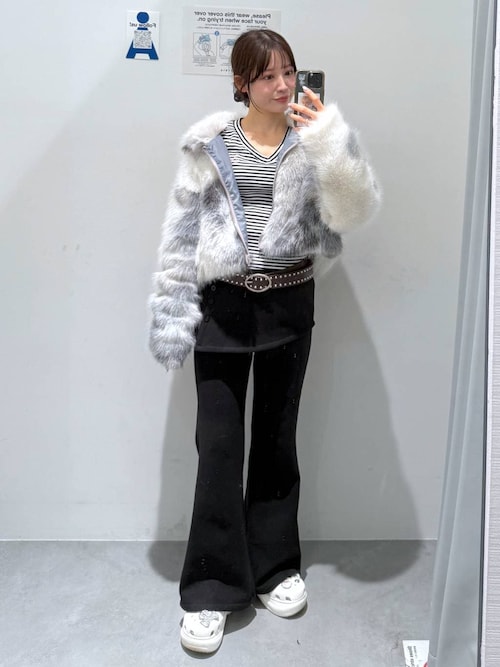 MUCENT／Vネックボーダーロングスリーブ（Tシャツ/カットソー