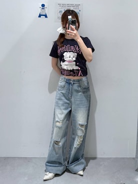 「3.3 Field Trip （3.3フィールドトリップ）の3.3 Field Trip／ベルトデザインミュール（パンプス、ホワイト系）」を使った、okuyuさん（レディース・154cm）の春コーディネート