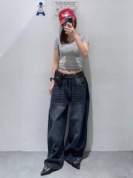 「3.3 Field Trip （3.3フィールドトリップ）の3.3 Field Trip／サイドタックデニム（デニムパンツ、ブルー系）」を使った、okuyuさん（レディース・154cm）の春コーディネート