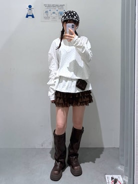「ALAND（エーランド）の【UNISEX】ALAND×UMBRO／アソートヘンリーネックカットソー（Tシャツ/カットソー、ホワイト系）」を使った、okuyuさん（レディース・154cm）の秋コーディネート