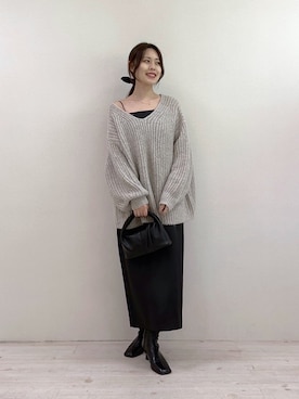 「ゆるニット」｜「アイテム（ワンピース/ドレス）」を使った、rinさん（レディース・164cm）の秋コーディネート