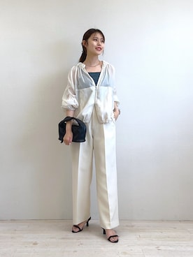 「ツイードパンツ」｜「アイテム（ブルゾン）」を使った、rinさん（レディース・164cm）の夏コーディネート