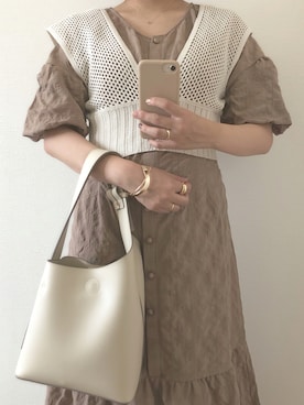「SNIDEL（スナイデル）のアイテム（バッグ、ベージュ系）」を使った、KANAKOさん（レディース・152cm）の夏コーディネート