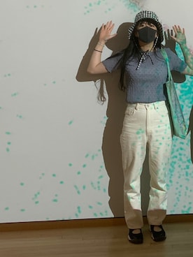 「ブルーコーデ」｜「アイテム（帽子）」を使った、サキマチダ🌹シンガーソングライターさん（レディース・157cm）の夏コーディネート