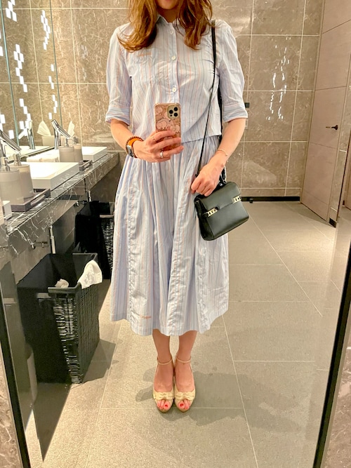 爽やかなストライプが印象的【MARNI】ポプリン ワイド スカート ブルー ポプリン製ストライプワイドスカート | Marni