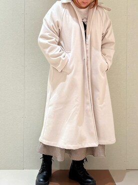 「OLIVE des OLIVE（オリーブデオリーブ）のアイテム（ステンカラーコート）」を使った、かおりさん（レディース・162cm）の冬コーディネート