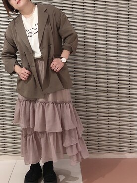 「OLIVE des OLIVE（オリーブデオリーブ）のアイテム（その他アウター）」を使った、かおりさん（レディース・162cm）の夏コーディネート