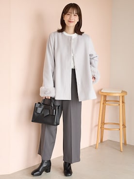 「アイテム（ノーカラーコート）」を使った、ハニーズさん（レディース・166cm）の冬コーディネート