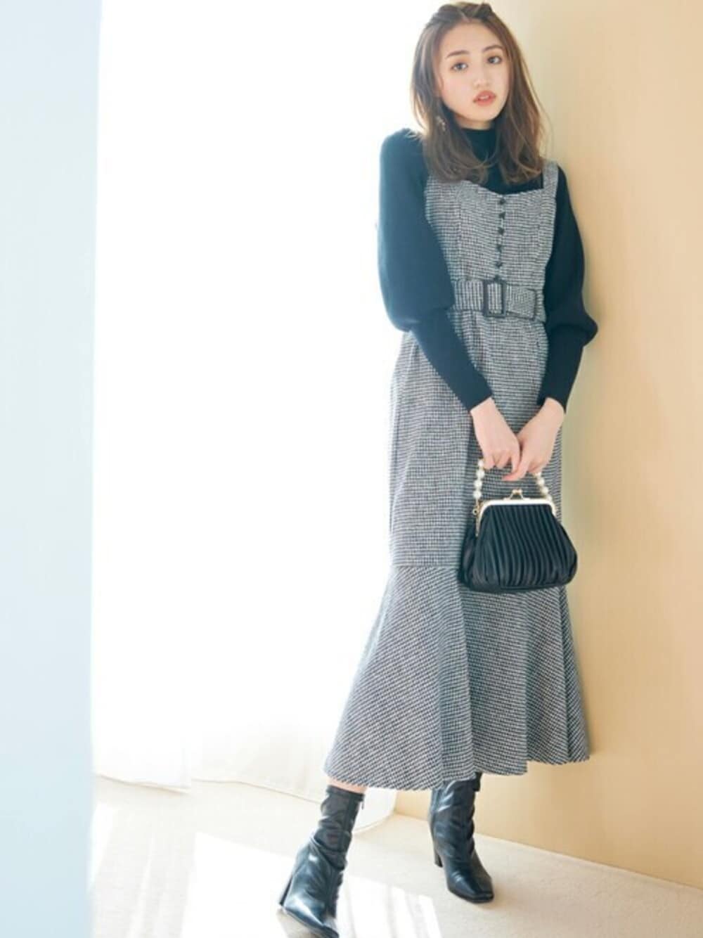 GRL（グレイル）の「千鳥柄ベルト付き裾切替マーメードジャンパー