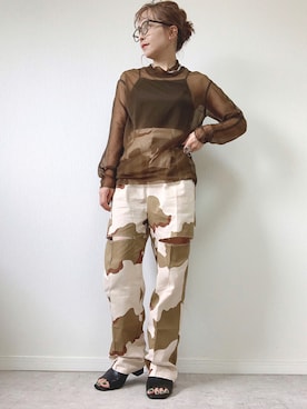 「Solace（ソレイス）のアイテム（パンツ）」を使った、emineoさん（レディース・151cm）の夏コーディネート