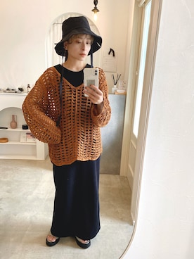 「Adoon plain（アドーンプレーン）のアイテム（帽子）」を使った、emineoさん（レディース・151cm）の夏コーディネート