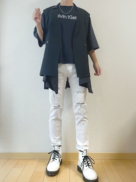 「Guess（ゲス）のアイテム（チノパンツ）」を使った、やなぎさん（メンズ・183cm）の秋コーディネート