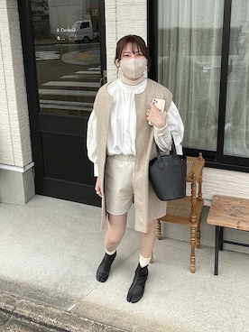「apres jour mignon（アプレジュールミニョン）の【apresjour mignon×ARIAZ】2WAYバケツバッグ（ハンドバッグ、ブラック系）」を使った、yukaさん（レディース・157cm）の秋コーディネート