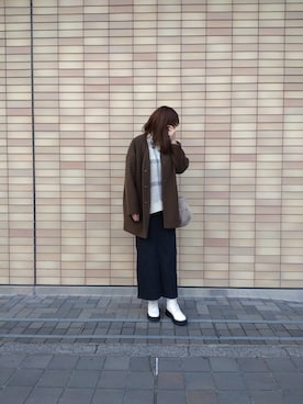 「Lugnoncure（ルノンキュール）のアイテム（ノーカラーコート）」を使った、2tommyさん（レディース・162cm）の冬コーディネート