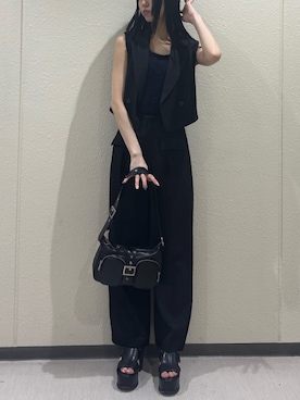 「MURUA（ムルーア）のアイテム（ベスト）」を使った、久保田明日美さん（レディース・165cm）の夏コーディネート