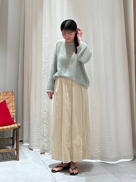 「BABYLONE（バビロン）のリネンレーヨンスカート<セットアップ対応>（スカート、ベージュ系）」を使った、あおのさん（レディース・164cm）の春コーディネート