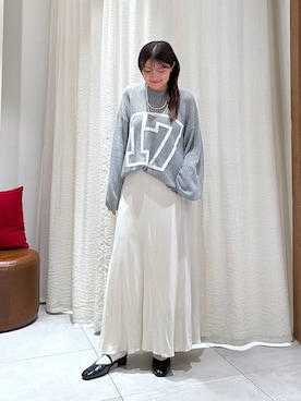 「BABYLONE（バビロン）の【athletic wear MASON】＜別注＞ナンバリングニット（ニット/セーター、グレー系）」を使った、あおのさん（レディース・164cm）の秋コーディネート