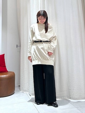 「BABYLONE（バビロン）のドレープスウェットミニワンピース（ワンピース、ベージュ系）」を使った、あおのさん（レディース・164cm）の秋コーディネート