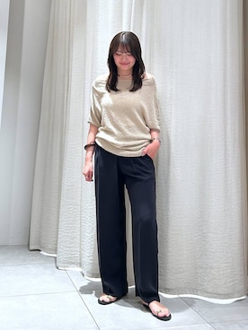 「BABYLONE（バビロン）のニュアンスドレープニット（ニット/セーター、ベージュ系）」を使った、あおのさん（レディース・164cm）の春コーディネート