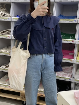 「Ralph Lauren（古着）のアイテム（シャツ/ブラウス、ブルー系）」を使った、Broccoliさん（レディース・158cm）の冬コーディネート