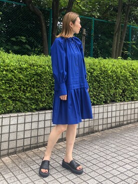 「シャツワンピ」｜「アイテム（チュニック）」を使った、Mao Nakamuraさん（レディース・169cm）の夏コーディネート