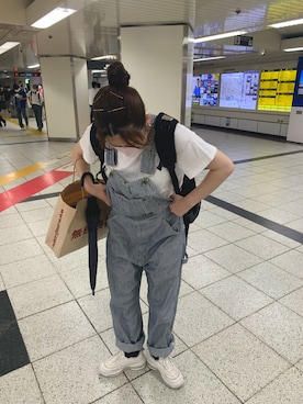 「青×白」｜「アイテム（オールインワン・サロペット）」を使った、ym.さん（レディース・158cm）の夏コーディネート