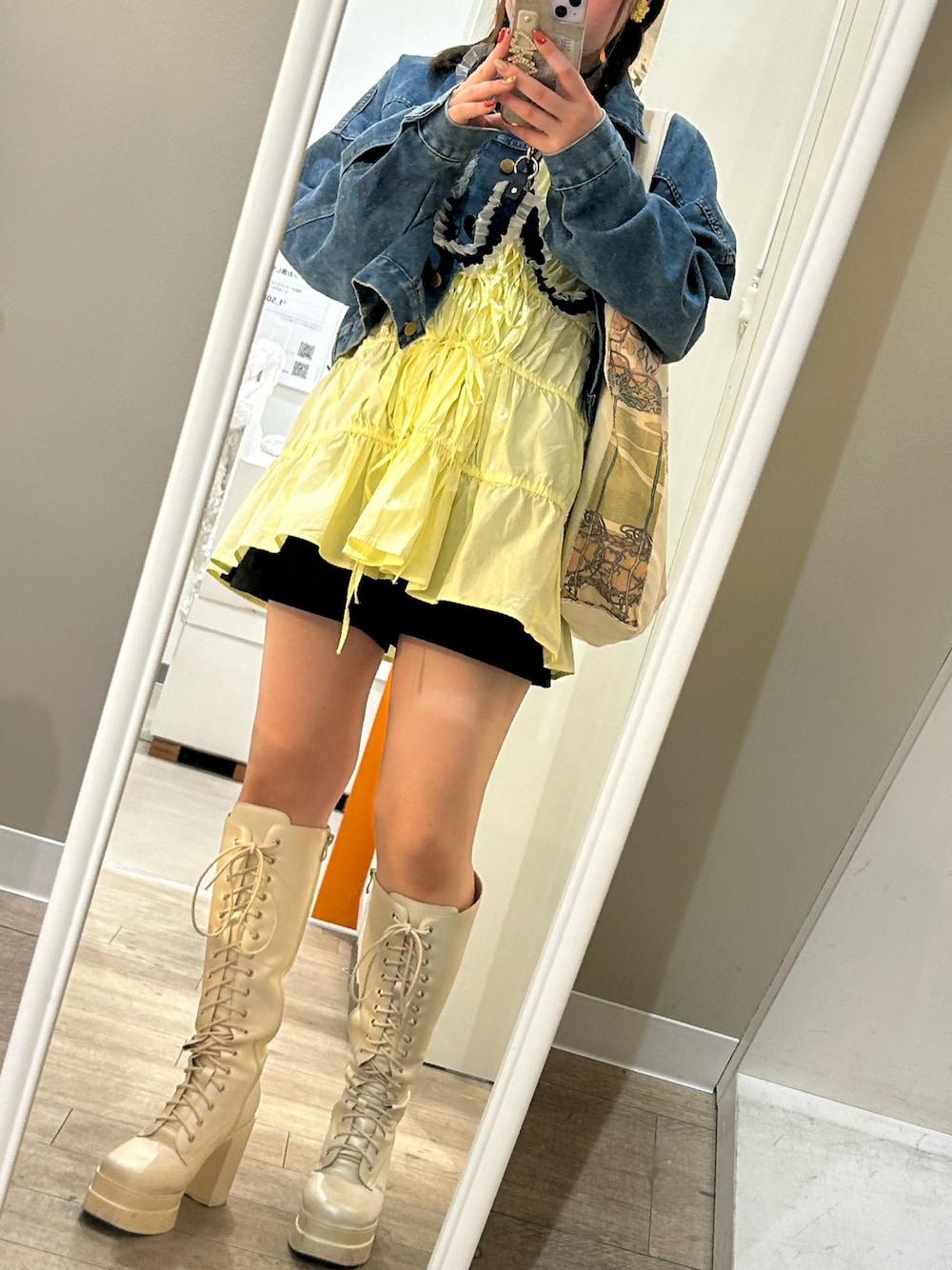 「春めき満開コーデ、ジャケット、春色、春、いいね、save、フォローお願いします🤑」｜「GRLのアイテム（ワンピース/ドレス、イエロー系）」を使った、にじちゃんさん（レディース・158cm）の春コーディネートの1枚目の写真