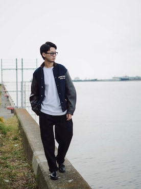 「schott（ショット）のアイテム（スタジャン）」を使った、DAISUKEさん（メンズ・171cm）の冬コーディネート