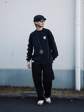 「schott（ショット）のSchott/ショット/TC DOUBLE PLEATED WIDE PANTS/2タック ワイドパンツ（チノパンツ）」を使った、DAISUKEさん（メンズ・171cm）の冬コーディネート
