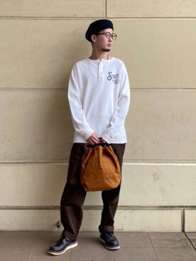 「SCHOTT」｜「アイテム（ハンチング/ベレー帽）」を使った、DAISUKEさん（メンズ・169cm）の秋コーディネート
