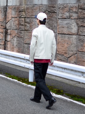 「ワークパンツ」｜「アイテム（ライダースジャケット）」を使った、DAISUKEさん（メンズ・171cm）の秋コーディネート